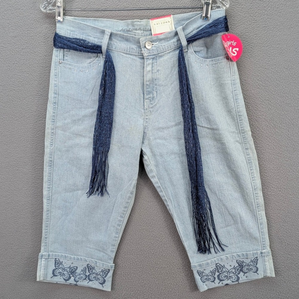 Arizona Jean Co. Girls Size‎ 12 1/2 Light Wash Capri Jeans Embellished Plus NEW